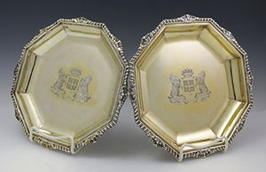 Thomas Heming London 1769 antique Ennglish silver octagonal plates crest of Earl of Harwood Lascelles family Princess Royal Mary